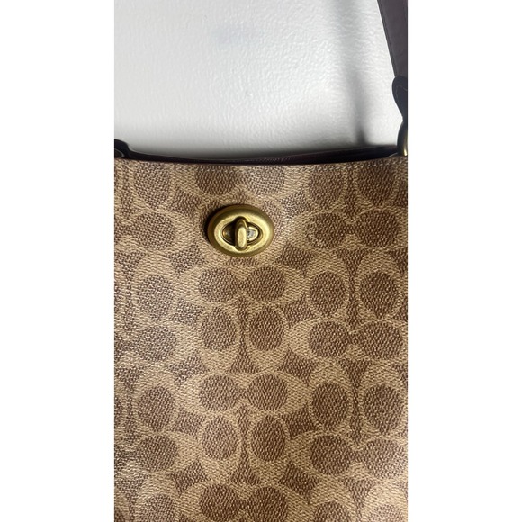 COACH Willow Bucket Bag Signature  Brown Canvas Turn-Lock 10x10x6 Authentic Cert - Picture 5 of 16